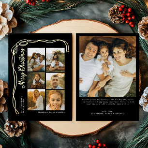 Bow Merry Christmas Family 7 Photos Foil Holiday Card