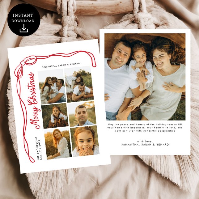 Bow Merry Christmas Family 7 Photos Holiday Card (Creator Uploaded)