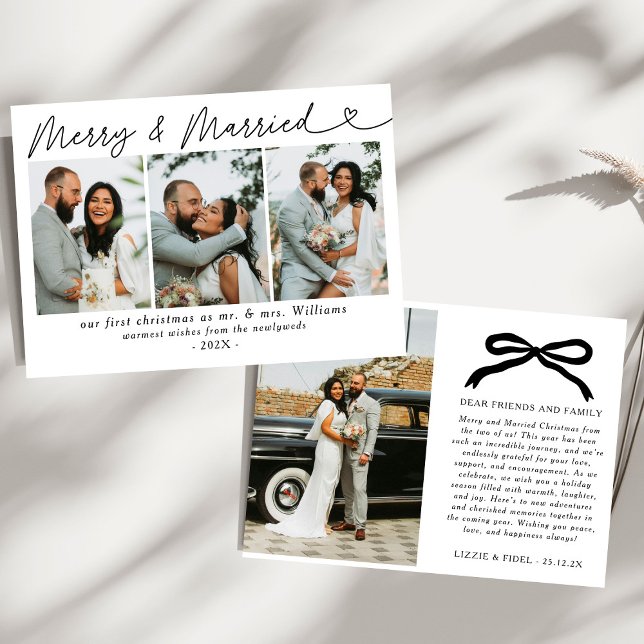 Bow Merry & Married Newlywed Photo Christmas  Holiday Card (Creator Uploaded)