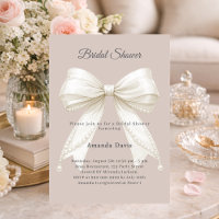 Bow mocha ivory pearls beige Bridal Shower