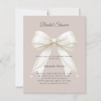 Bow mocha ivory pearls Bridal Shower invitation