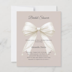 Bow mocha ivory pearls Bridal Shower invitation