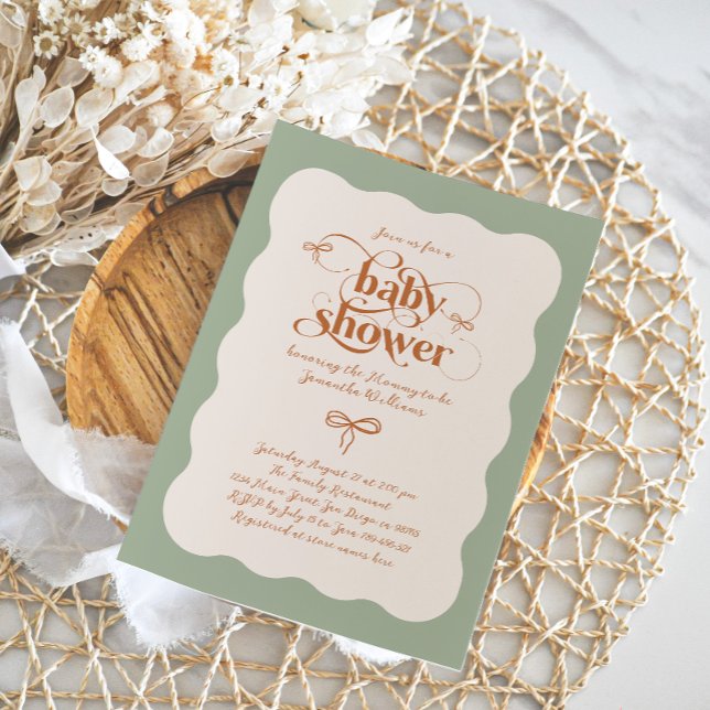 Bow Modern Minimalist Neutral Baby Shower Invitation (Creator Uploaded)