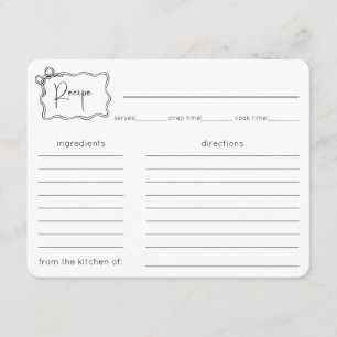 Bow Modern Script Bridal Shower Recipe Card
