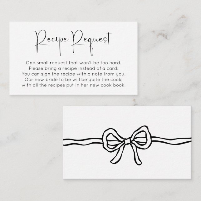 Bow Modern Script Bridal Shower Recipe Request Enclosure Card (Front/Back)