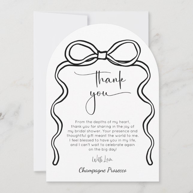 Bow Modern Script Bridal Shower Thank You Card (Front)