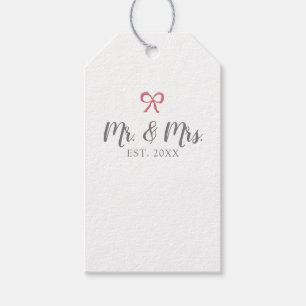 Bow Mr and Mrs Script Established Wedding Gift Tags