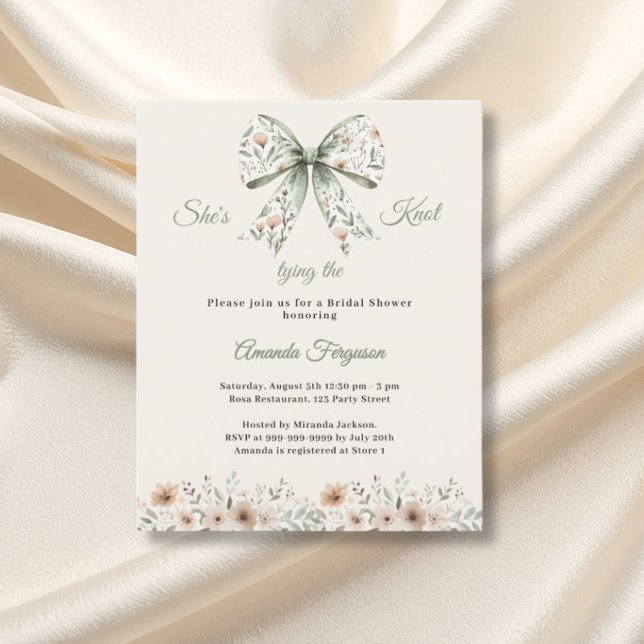 Bow neutral floral ivory Bridal Shower invitation (Creator Uploaded)