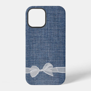 bow on blue denim iPhone 12 case