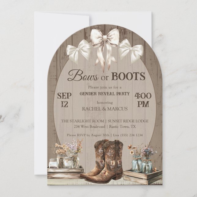 Bow or Boots rustic boho Gender reveal party Invitation (Front)