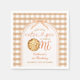 Bow Our Little Cutie Pie Fall Gingham 1st Birthday Napkin