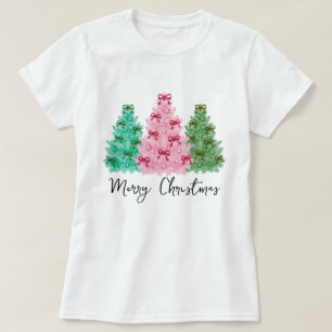 Bow Pastel Hand drawn Watercolor Christmas Tree T-Shirt