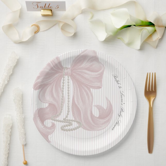 Bow Pearl Girl Baby Shower  Paper Plate (Wedding)