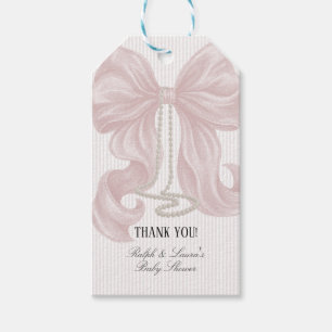 Bow Pearl Girl Baby Shower Thank You Gift Tags
