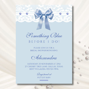 Bow Pearl Something Blue Before I do Bridal Shower Invitation