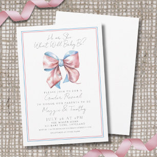 Bow Pink And Blue Gender Reveal Invitation