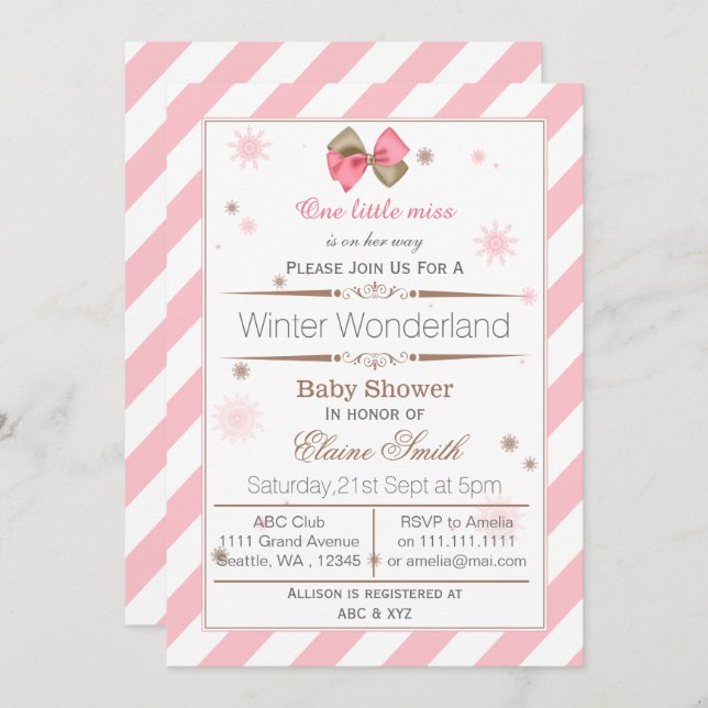 Bow Pink and Brown Mod baby shower invitation (Front/Back)