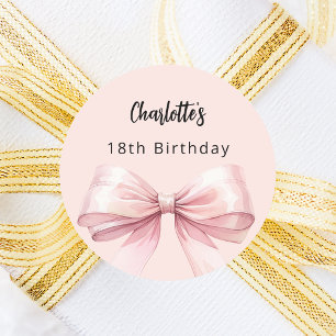 Bow pink Birthday Classic Round Sticker