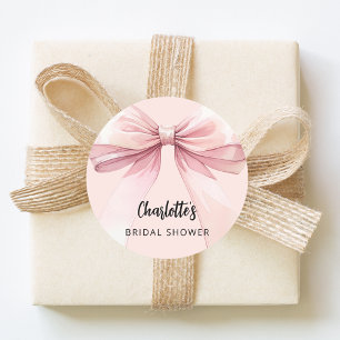 Bow pink Bridal Shower Classic Round Sticker