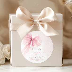 Bow Pink Coquette Baby Shower  Classic Round Sticker