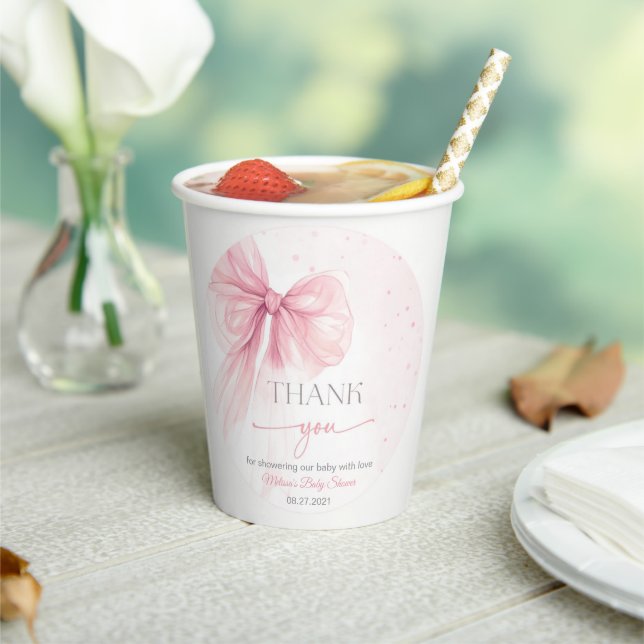 Bow Pink Coquette Baby Shower  Paper Cups (Insitu)