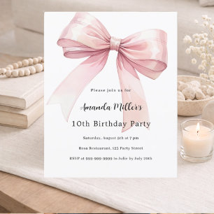 Bow pink coquette girl birthday invitation