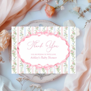 Bow Pink Floral Baby Shower Thank You