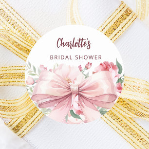 Bow pink florals bloom Bridal Shower Classic Round Sticker