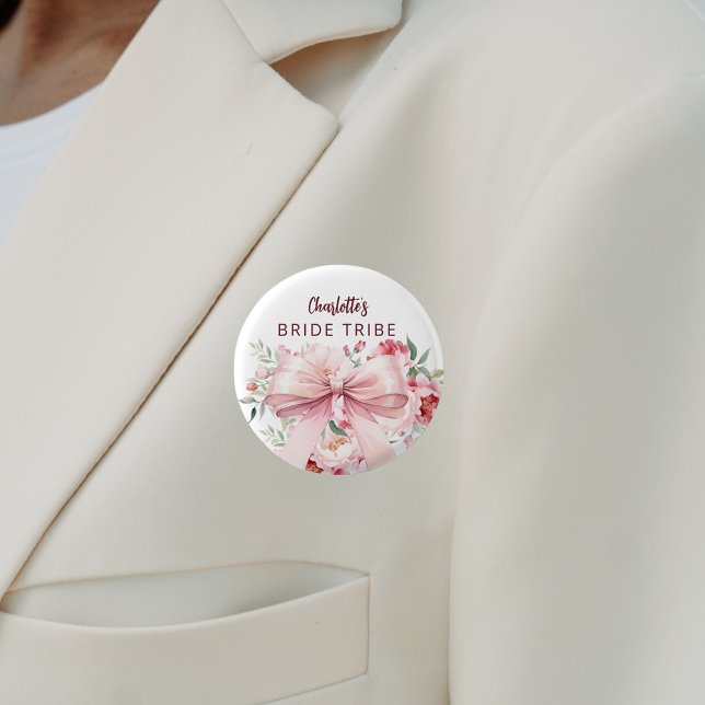 Bow pink florals bloom BriDE Tribe 3 Cm Round Badge (Creator Uploaded)