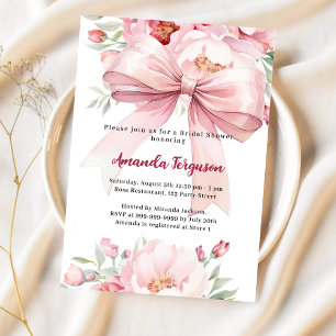 Bow pink florals elegant  Bridal Shower Invitation