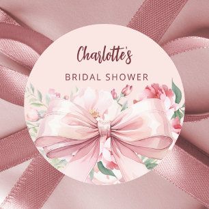 Bow pink florals roses Bridal Shower Classic Round Sticker