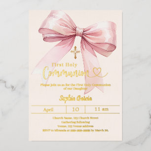 Bow pink girl cream luxury gold First Communion