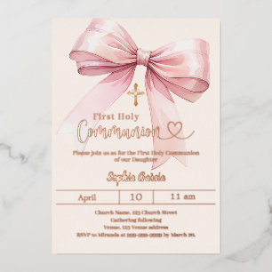 Bow pink girl luxury rose gold First Communion