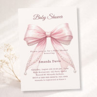 Bow pink ivory pearls elegant girl Baby Shower