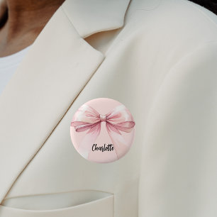 Bow pink name tag 6 cm round badge