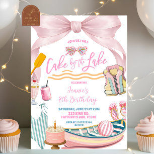 Bow Pink pastel girl Cake by the Lake birthday Invitation