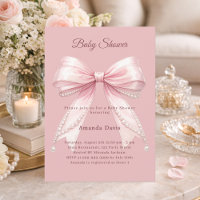 Bow pink pearls elegant girl Baby Shower