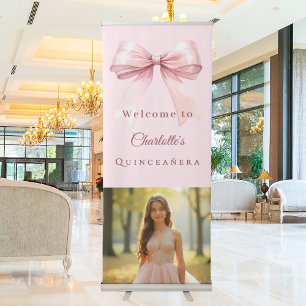 Bow pink photo Quinceanera welcome Retractable Banner