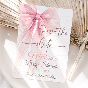 Bow Pink Save the date Baby Shower  Coquette  Invitation