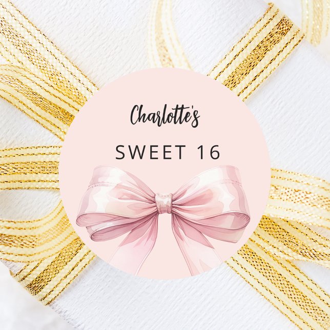 Bow pink Sweet 16 Classic Round Sticker (Creator Uploaded)