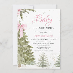 Bow Pink Tree Baby It's Cold Baby Shower Invitation