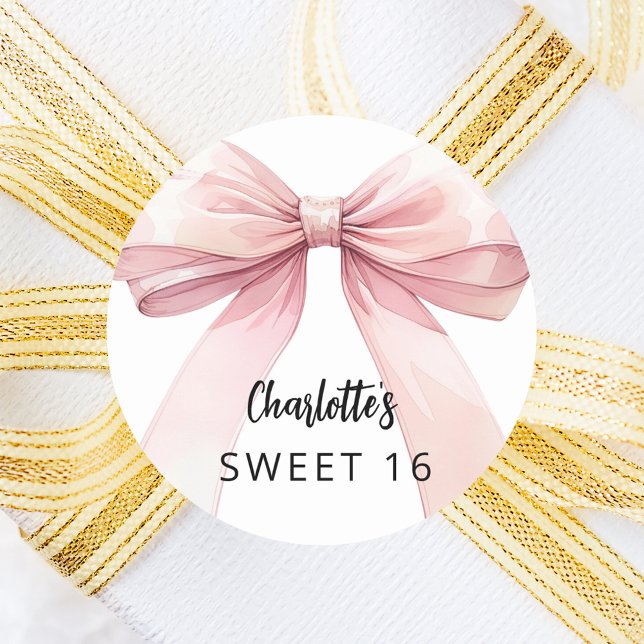Bow pink white Sweet 16 Classic Round Sticker (Creator Uploaded)