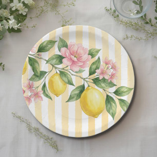 Bow Pink Yellow Freshly One Lemon First Birthday Paper Plate