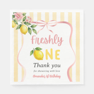 Bow Pink Yellow Lemon Freshly One First Birthday Napkin