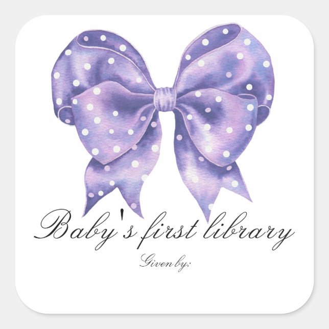 Bow Polka Dot Baby shower - baby's first library Square Sticker (Front)