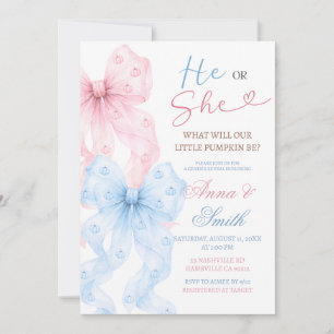 Bow Pumpkin He or She Gender Reveal Invitation
