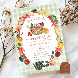 Bow Red Gingham Illustration Farmers Market Bridal Invitation