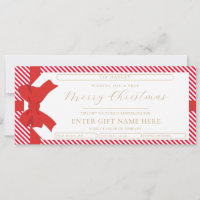 Bow Red Stripe Merry Christmas Gift Voucher Card