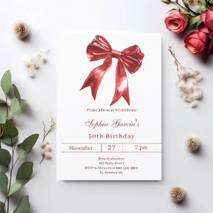 Bow red white birthday invitation