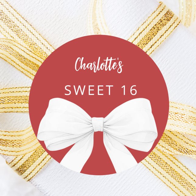 Bow red white Sweet 16 Classic Round Sticker (Creator Uploaded)